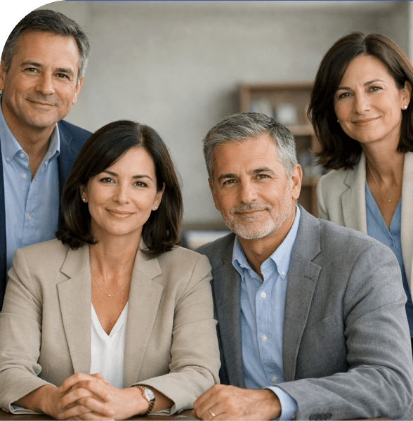 Pareja usando una laptop y sonriendo